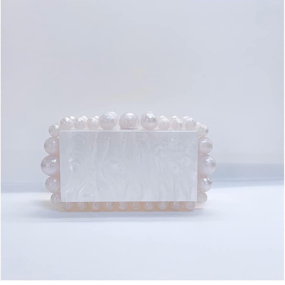 White Acrylic Evening Clutch Bag for Women Glitter Marble Purse